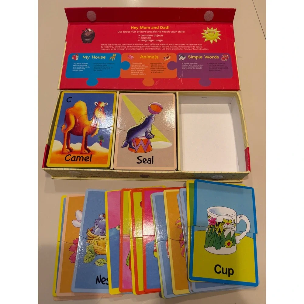 First Words Puzzle Set Kids Educational Learning Game Animals House Simple Words